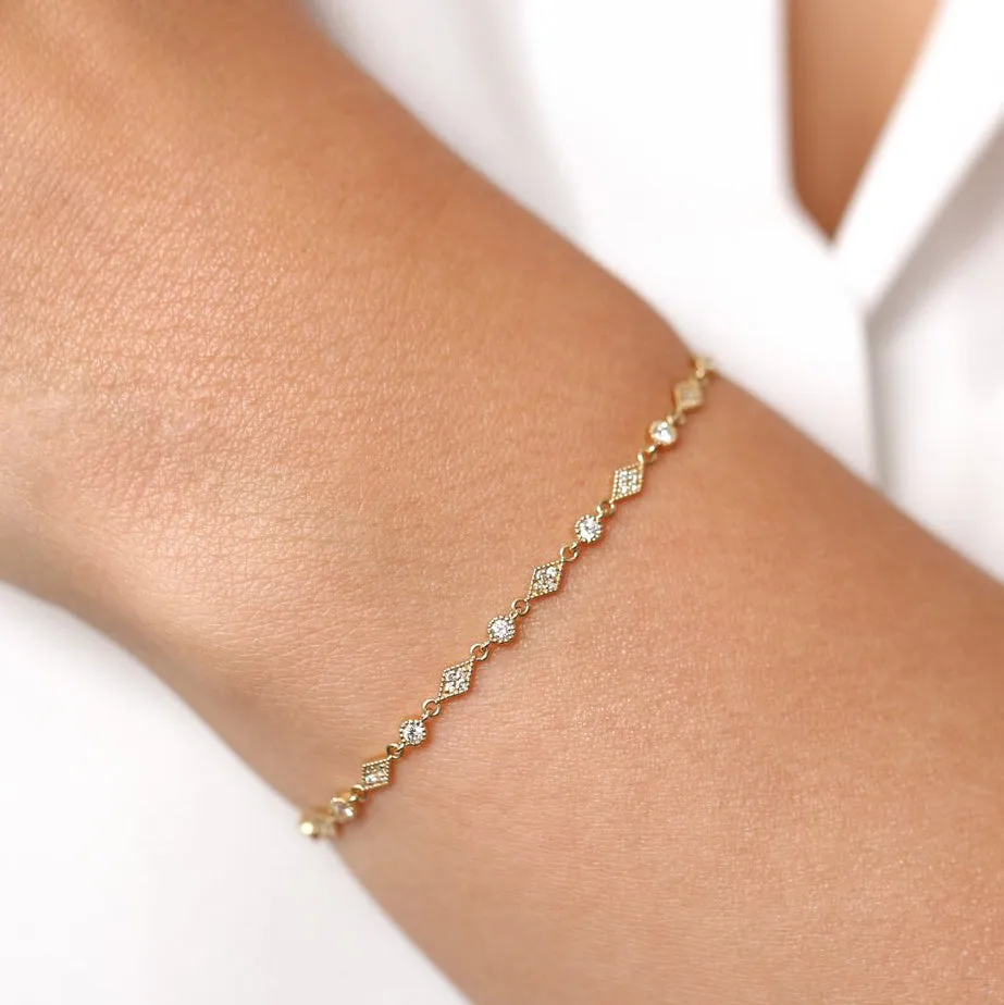 14K Art Deco Diamond Milgrain Bracelet