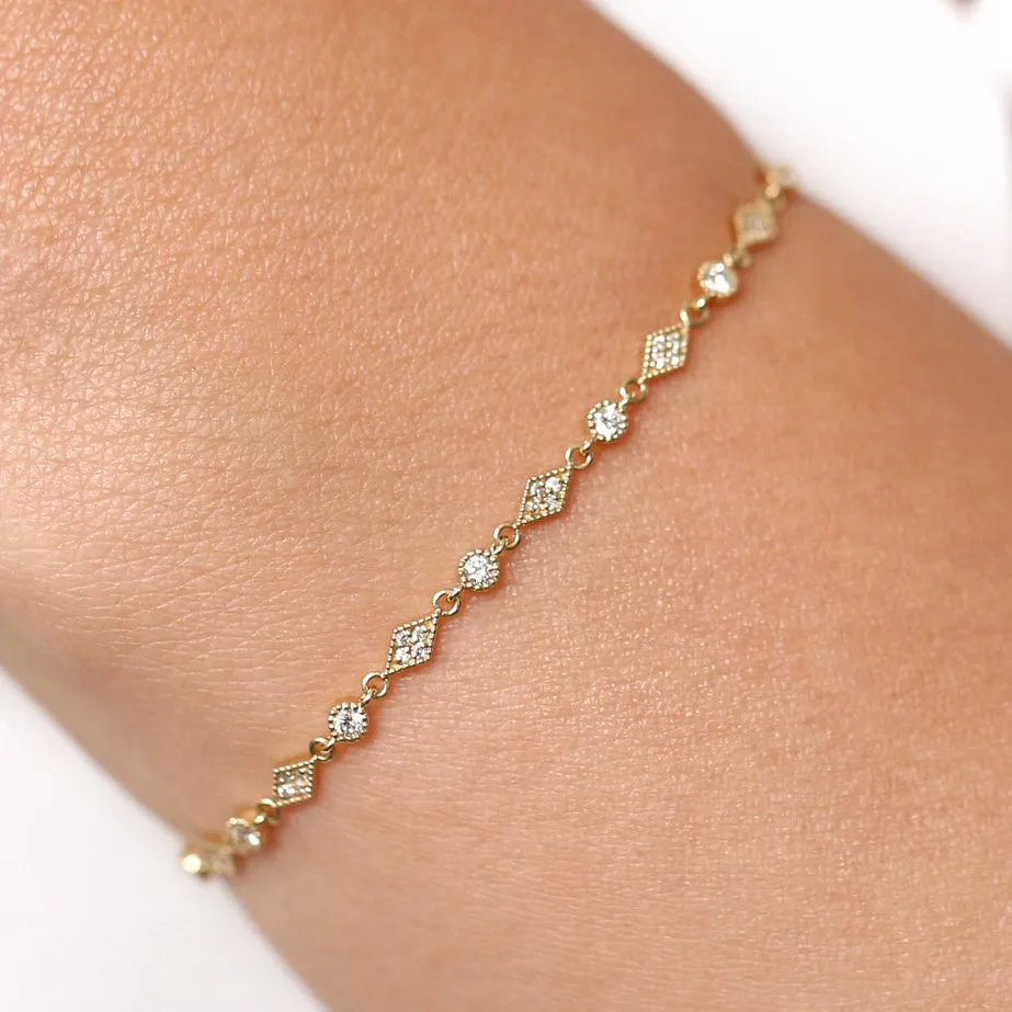 14K Art Deco Diamond Milgrain Bracelet