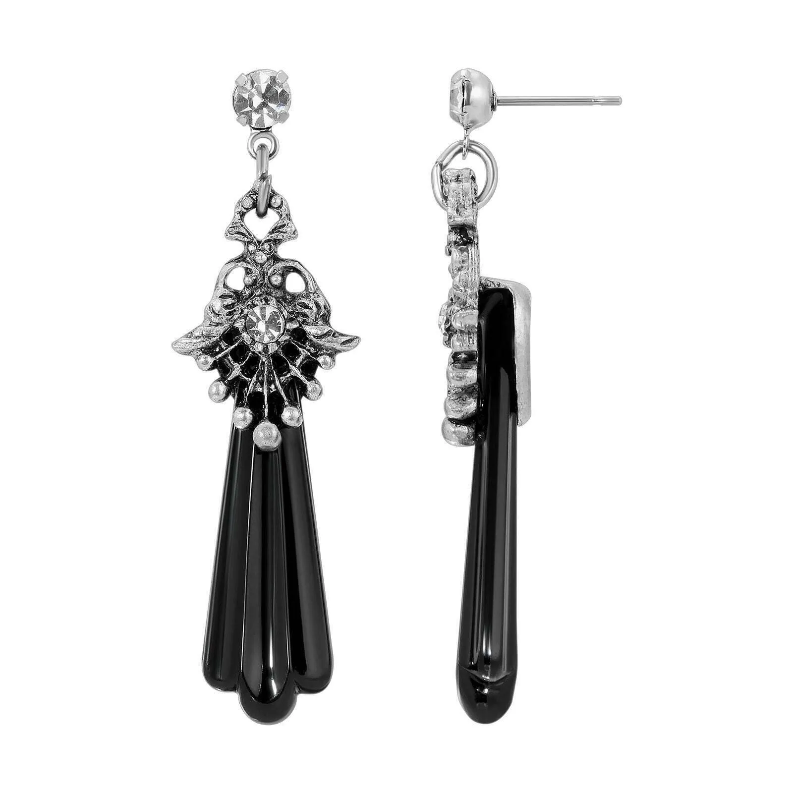 1928 Jewelry Black Deco Stone Crystal Flair Post Drop Earrings