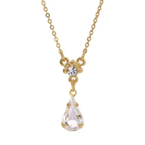 1928 Jewelry Petite Teardrop Crystal Pendant Necklace 16"   3" Extender