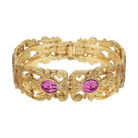 1928 Jewelry Vienna Rose Pink European Crystal Hinge Cuff Bracelet