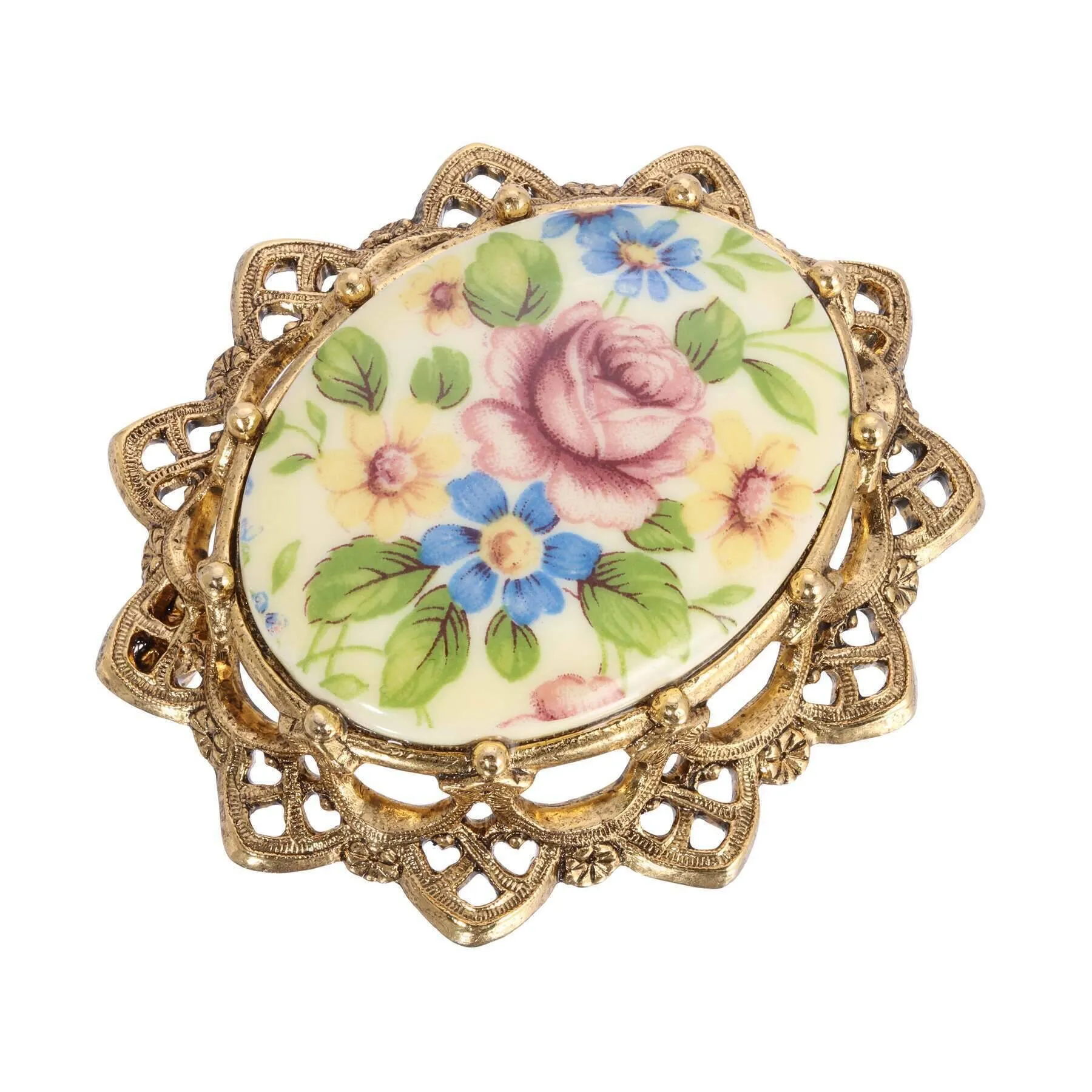 1928 Jewelry Vintage Floral Decal Filigree Brooch