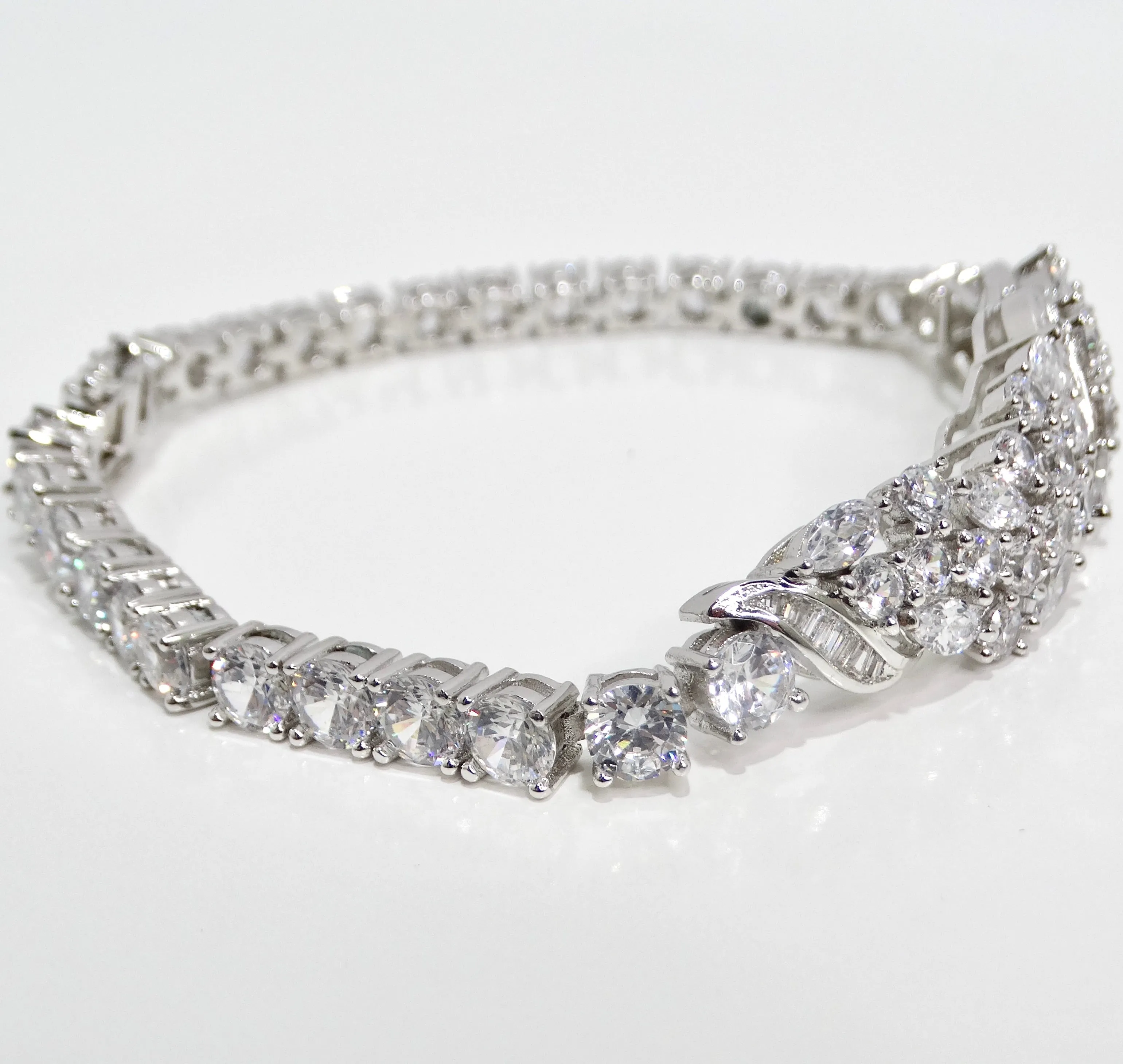 1990s with the Art Deco Silver Rhinestone Bracelet