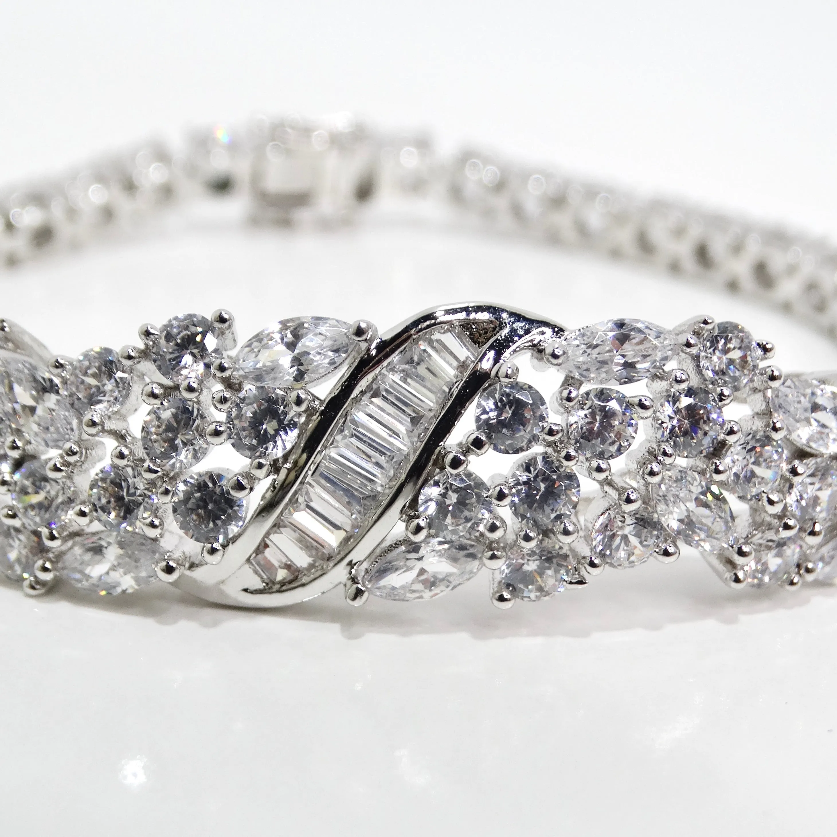 1990s with the Art Deco Silver Rhinestone Bracelet