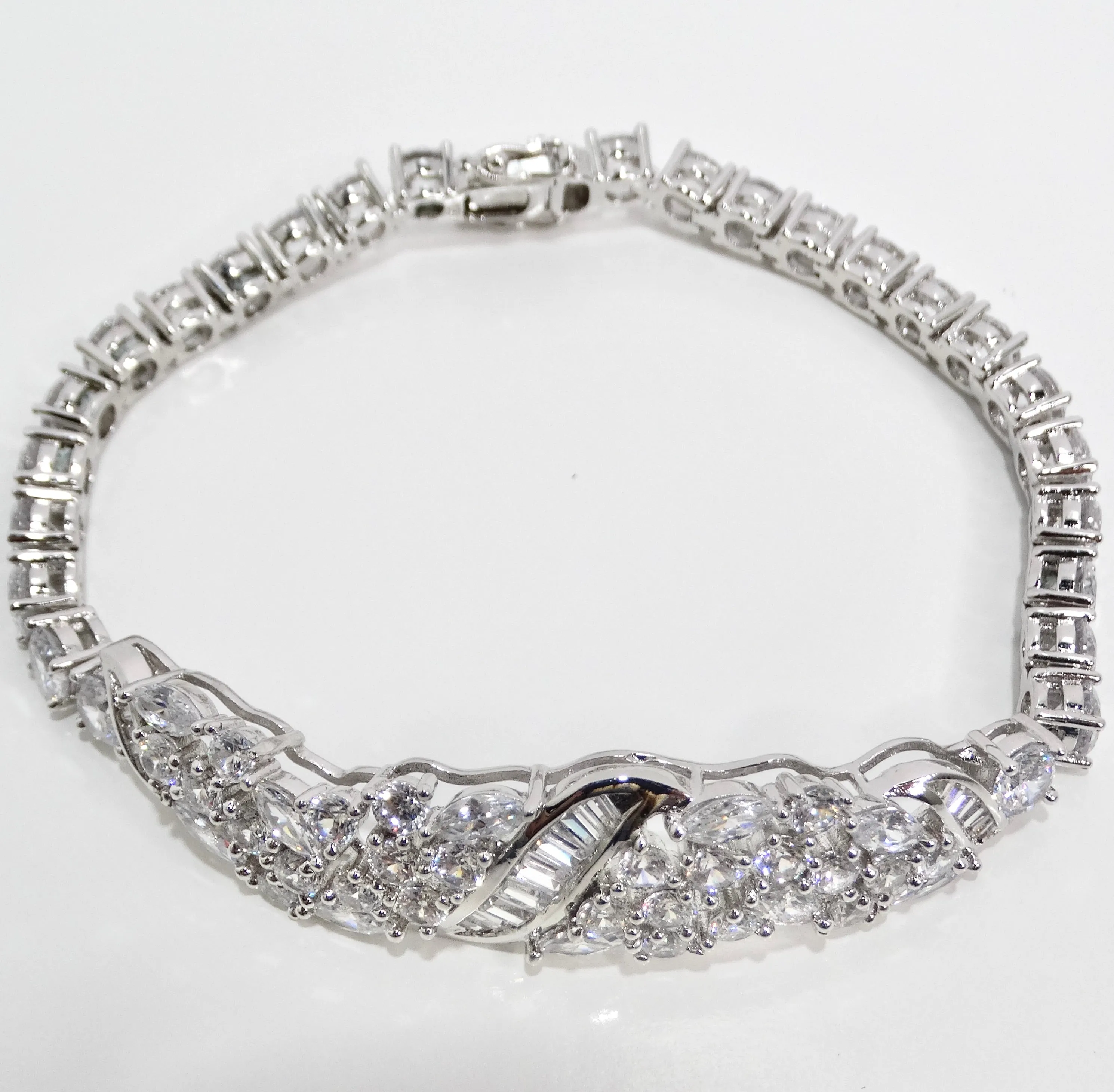 1990s with the Art Deco Silver Rhinestone Bracelet