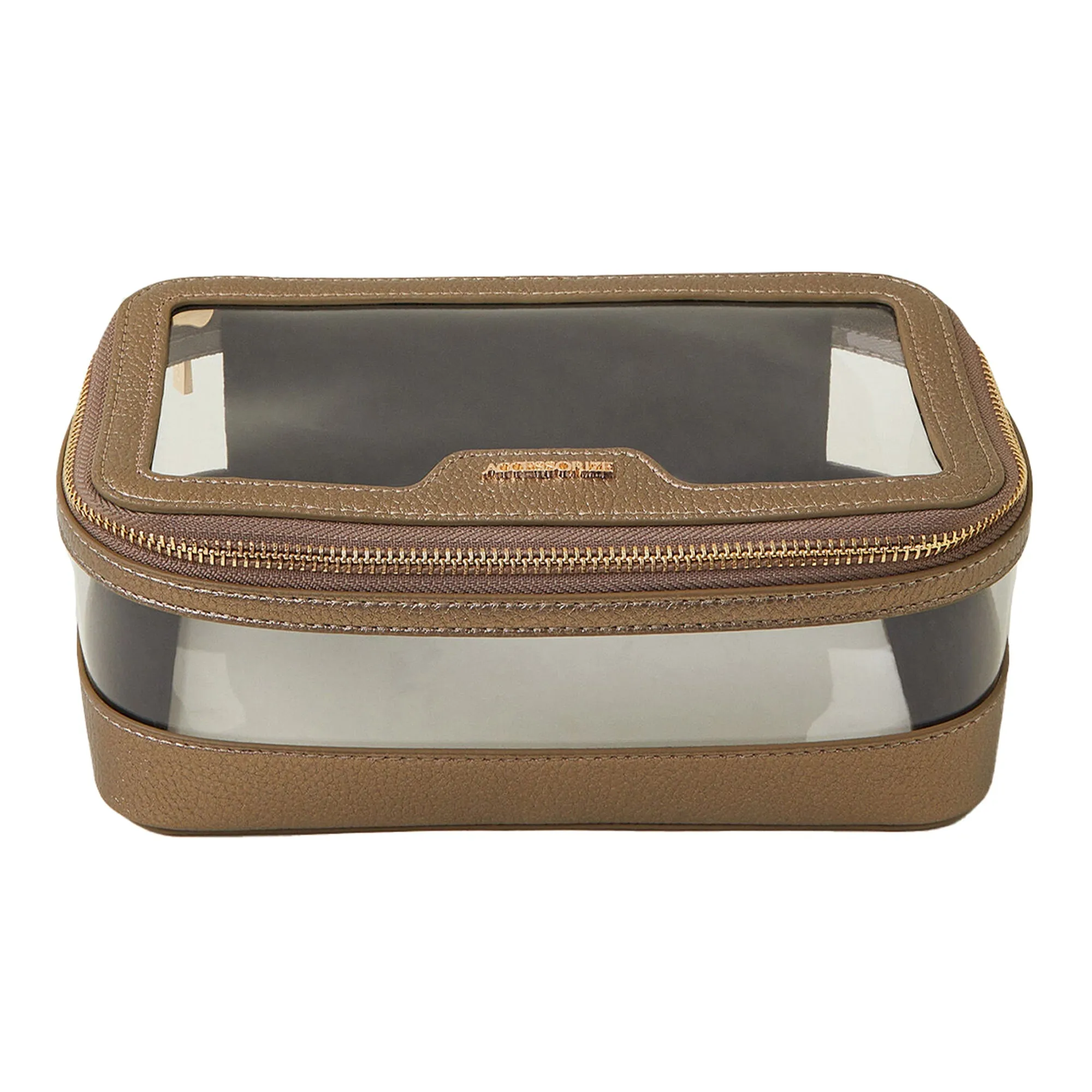 Accessorize London Women's Brown Metallic Clear Make-Up Bag