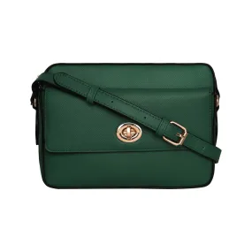 Accessorize London Women's Faux Leather Green Tyler Twistlock Sling Bag