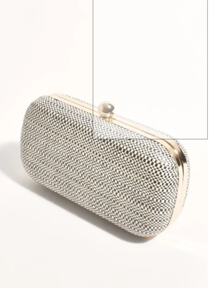 Ada Two Tone Woven Structured Clutch Black/Natural