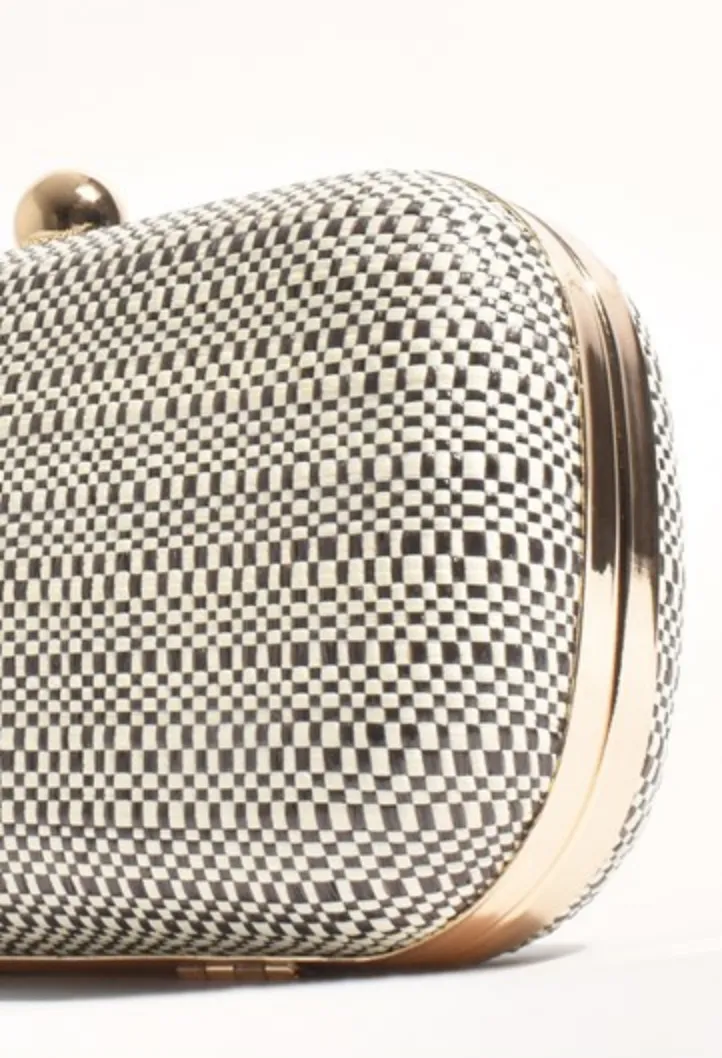 Ada Two Tone Woven Structured Clutch Black/Natural