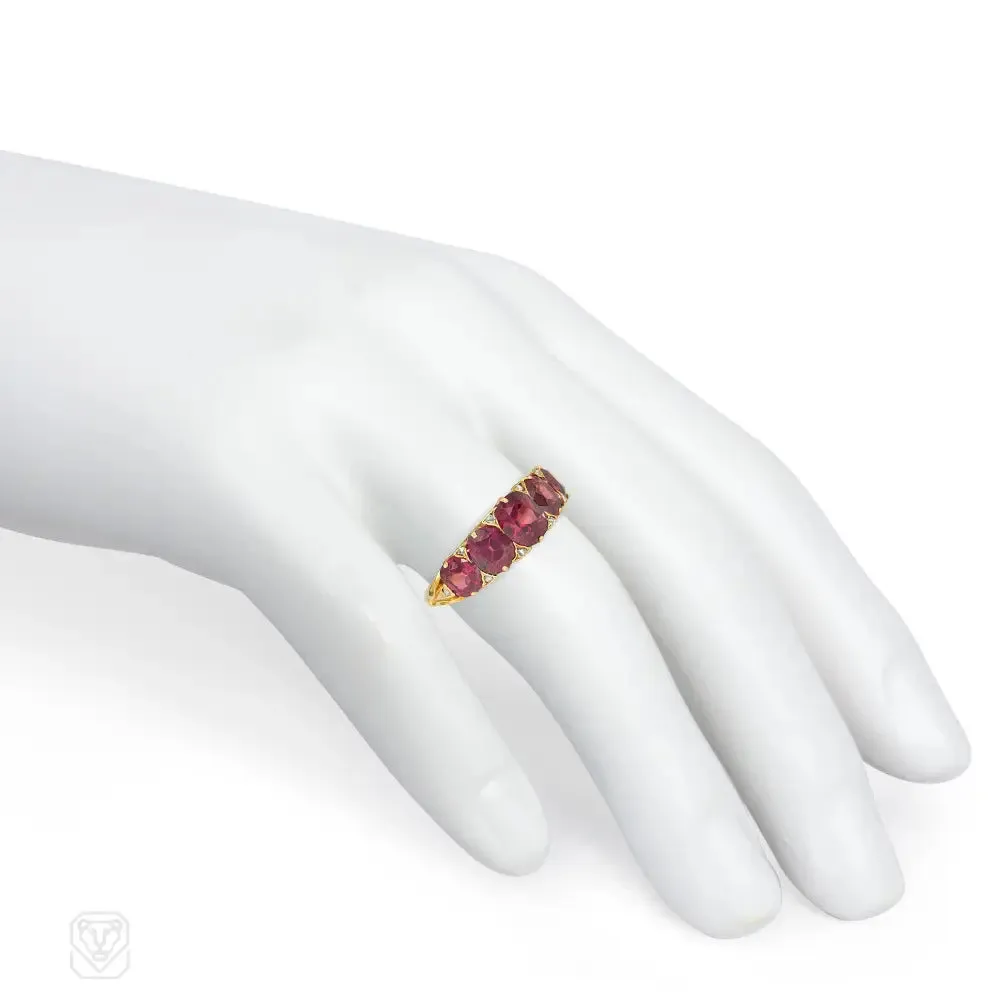 Antique almandine garnet and diamond hoop ring