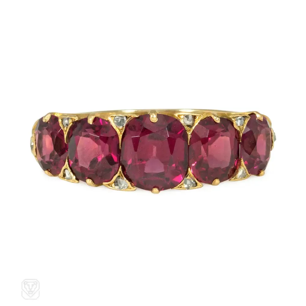 Antique almandine garnet and diamond hoop ring