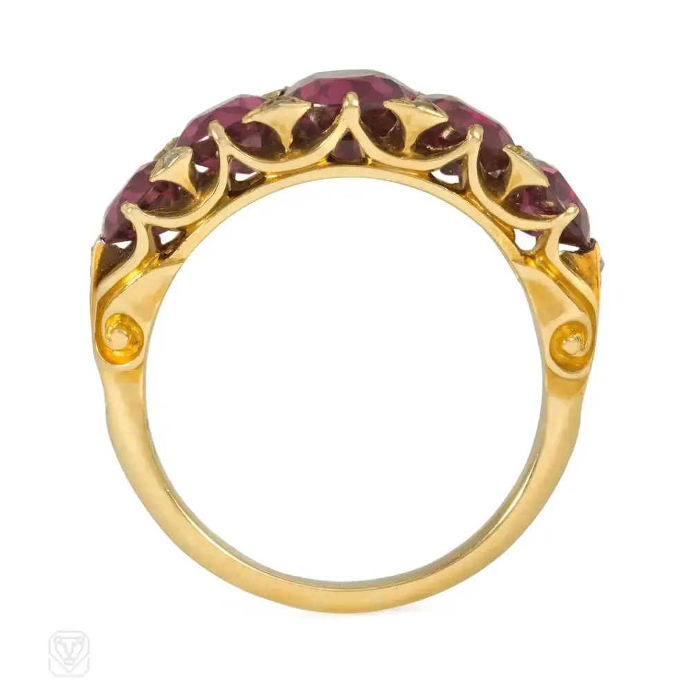 Antique almandine garnet and diamond hoop ring