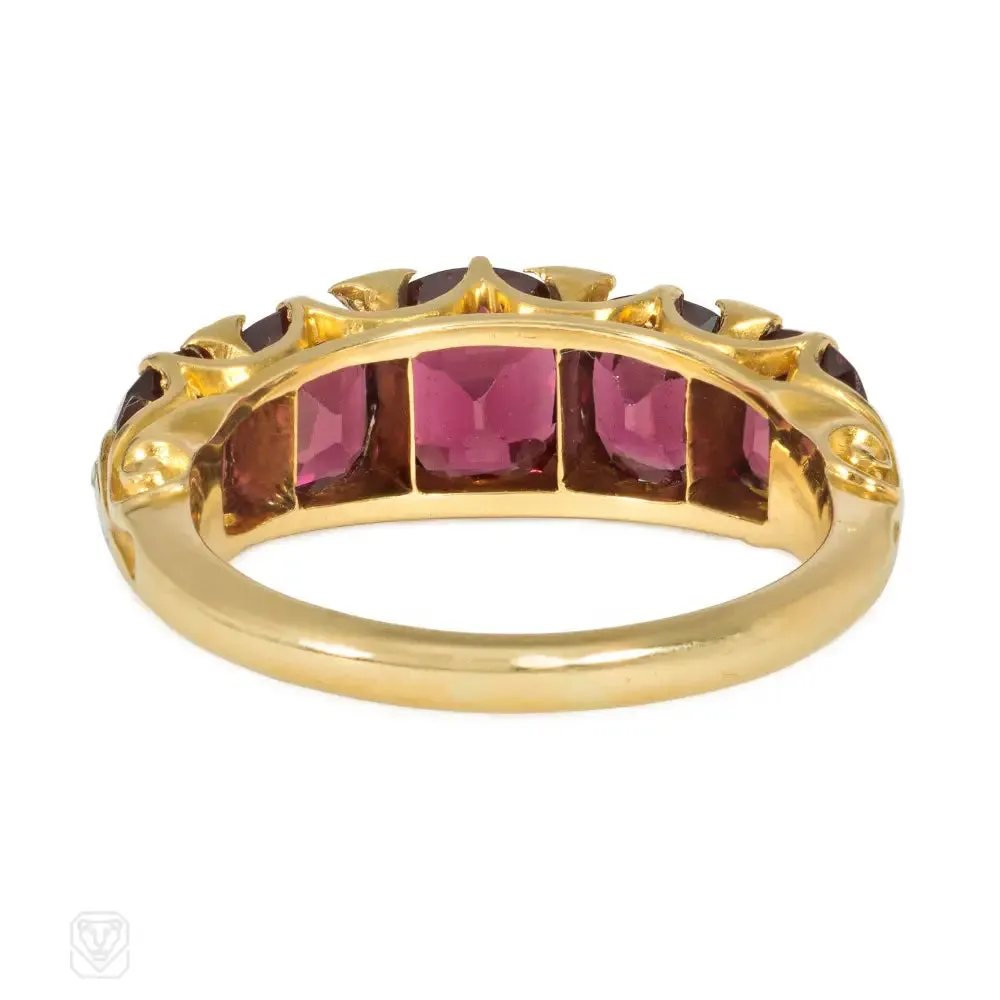 Antique almandine garnet and diamond hoop ring