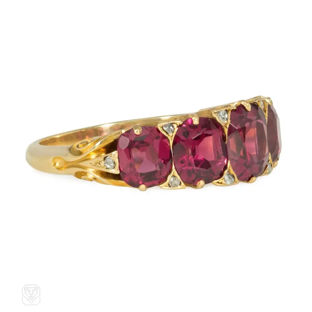 Antique almandine garnet and diamond hoop ring