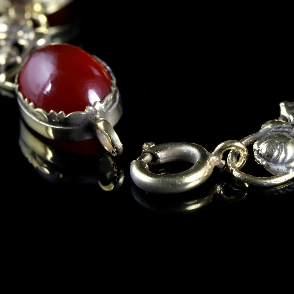 Antique Art Deco Carnelian Lozenge 18Ct Silver Bracelet Circa 1930