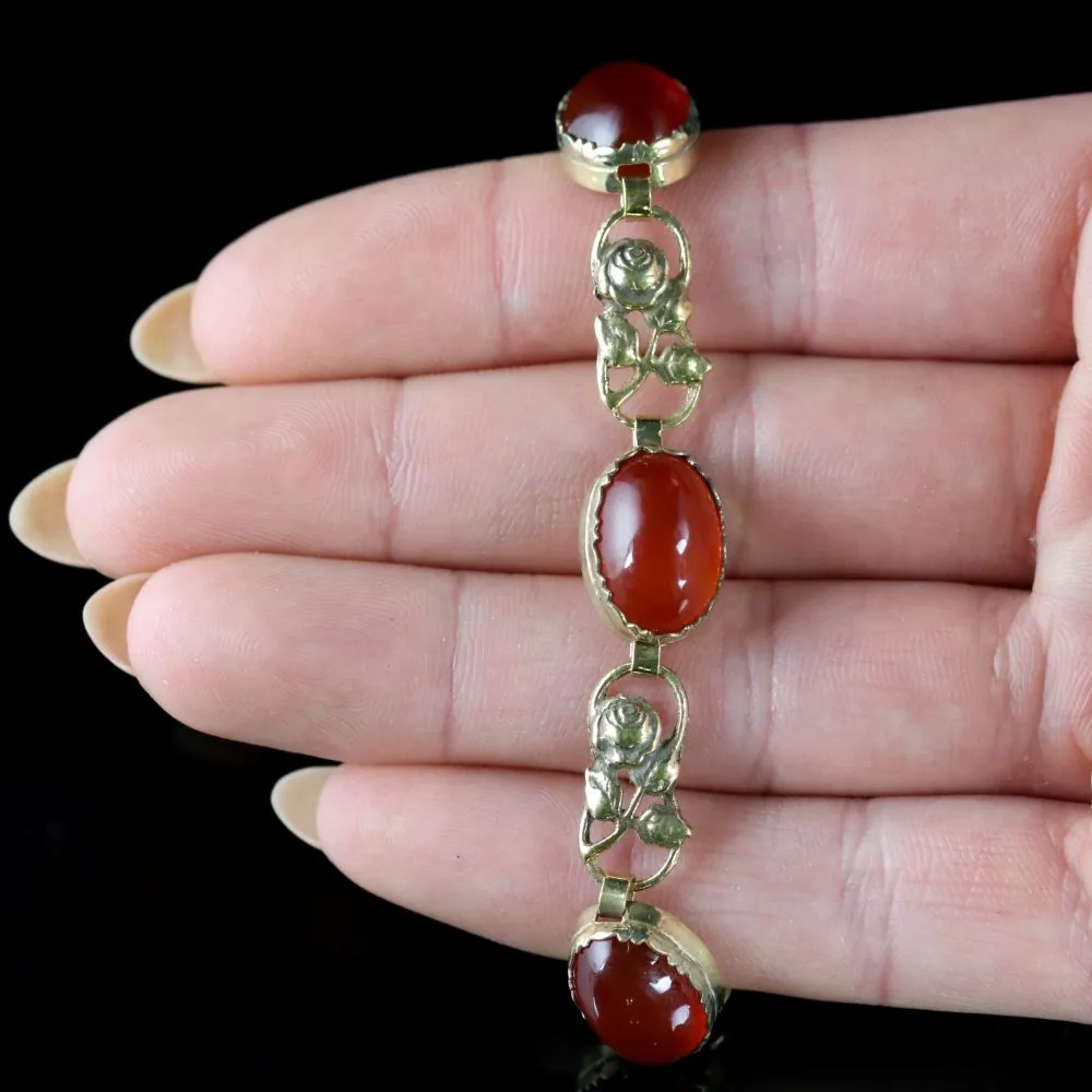 Antique Art Deco Carnelian Lozenge 18Ct Silver Bracelet Circa 1930