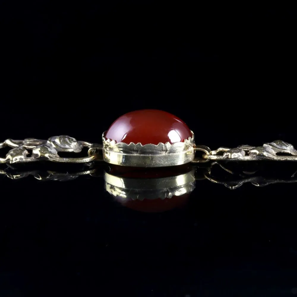 Antique Art Deco Carnelian Lozenge 18Ct Silver Bracelet Circa 1930