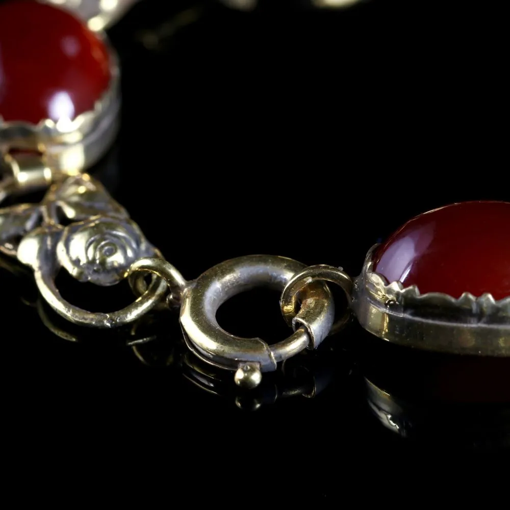 Antique Art Deco Carnelian Lozenge 18Ct Silver Bracelet Circa 1930