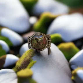 Antique Button Ring- Painted Enamel with Butterflies Size 8