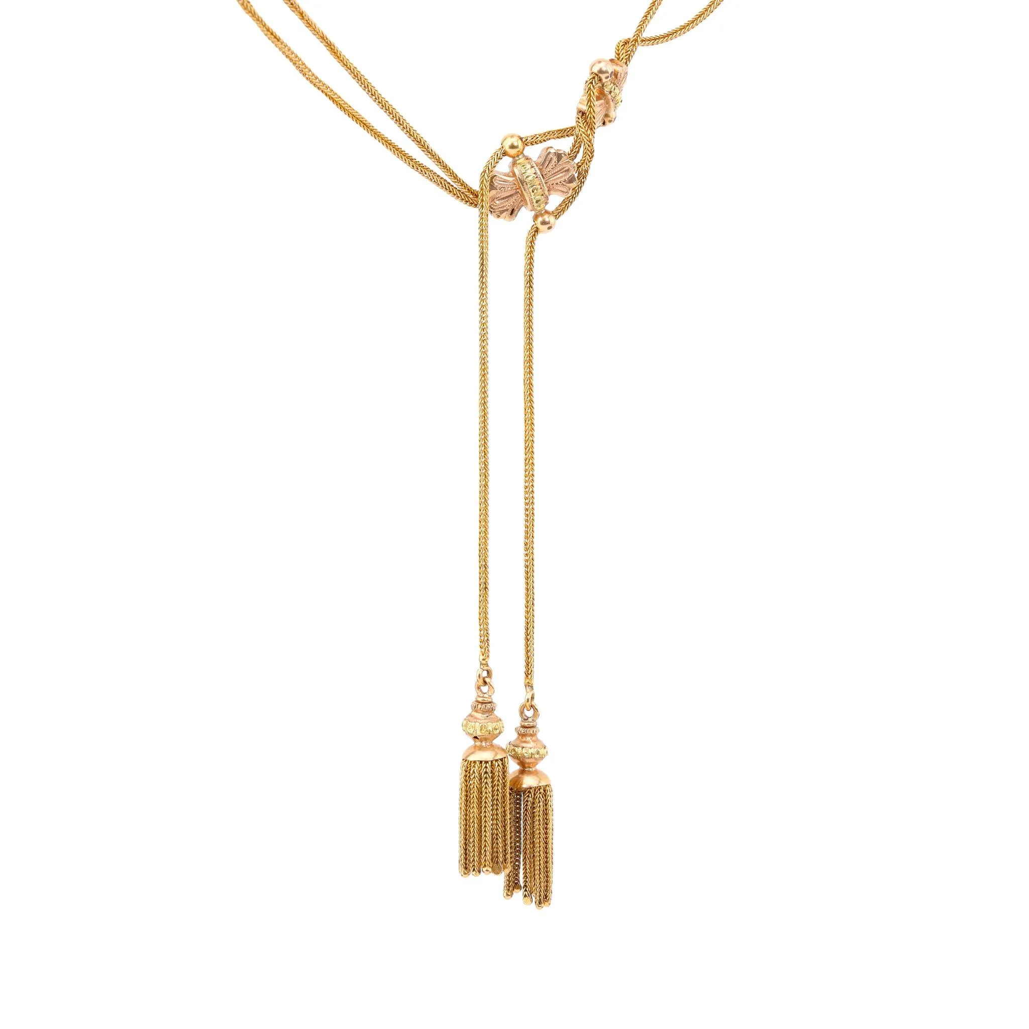 Antique French 18K Yellow Gold Tassel Chain Necklace