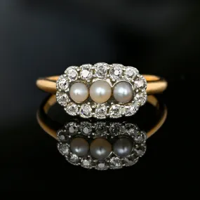 Antique Mine Cut Diamond Halo Natural Pearl Ring