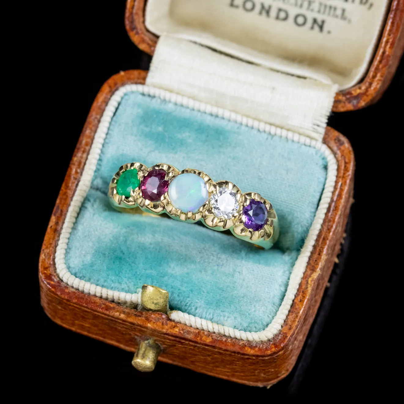 Antique Victorian 15Ct Gold Gemstone Adore Ring Circa 1900