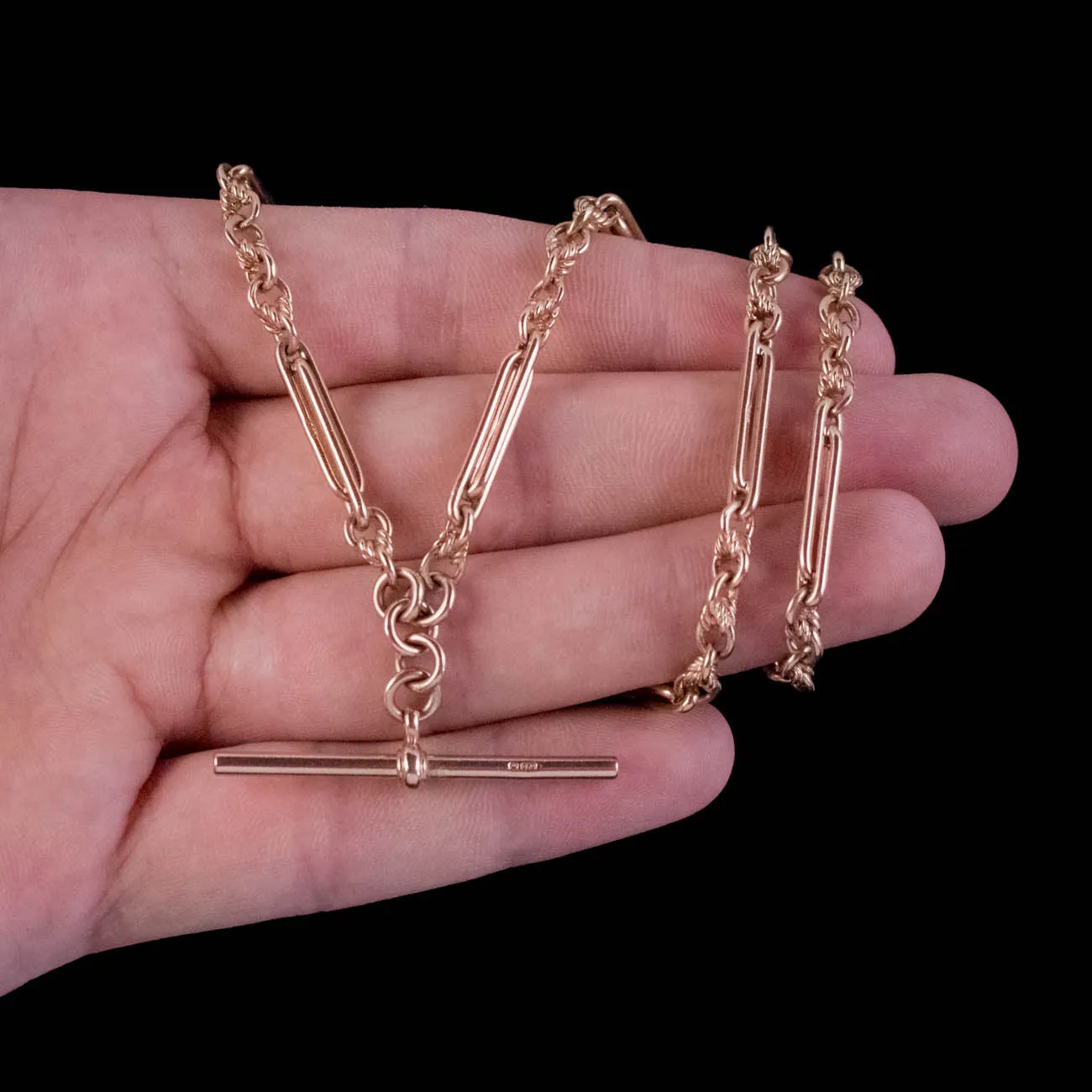 Antique Victorian Albert Chain Necklace Solid 9Ct Gold Circa 1880