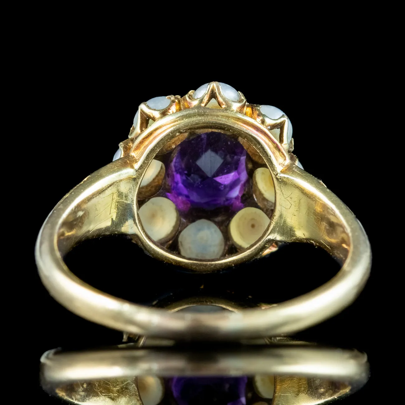 Antique Victorian Amethyst Pearl Cluster Ring 1.2ct Amethyst