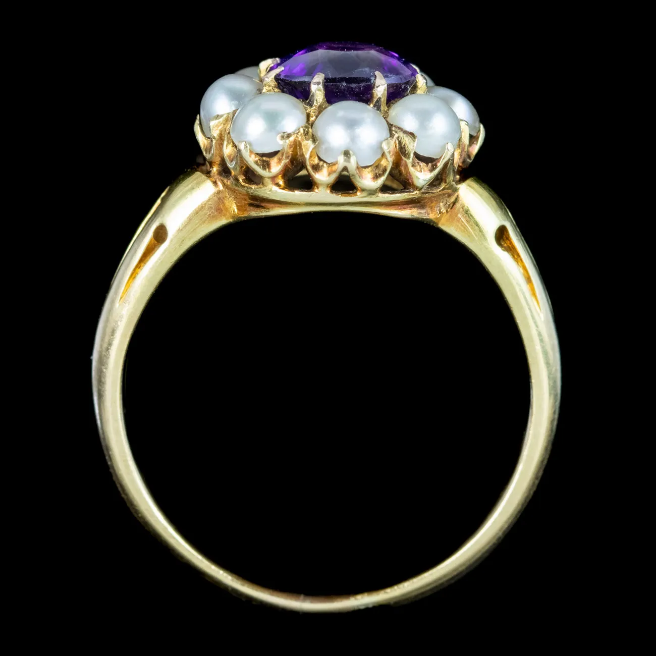 Antique Victorian Amethyst Pearl Cluster Ring 1.2ct Amethyst