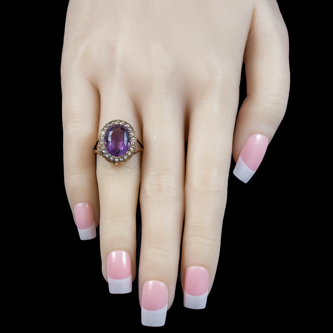 Antique Victorian Amethyst Pearl Ring 6ct Amethyst