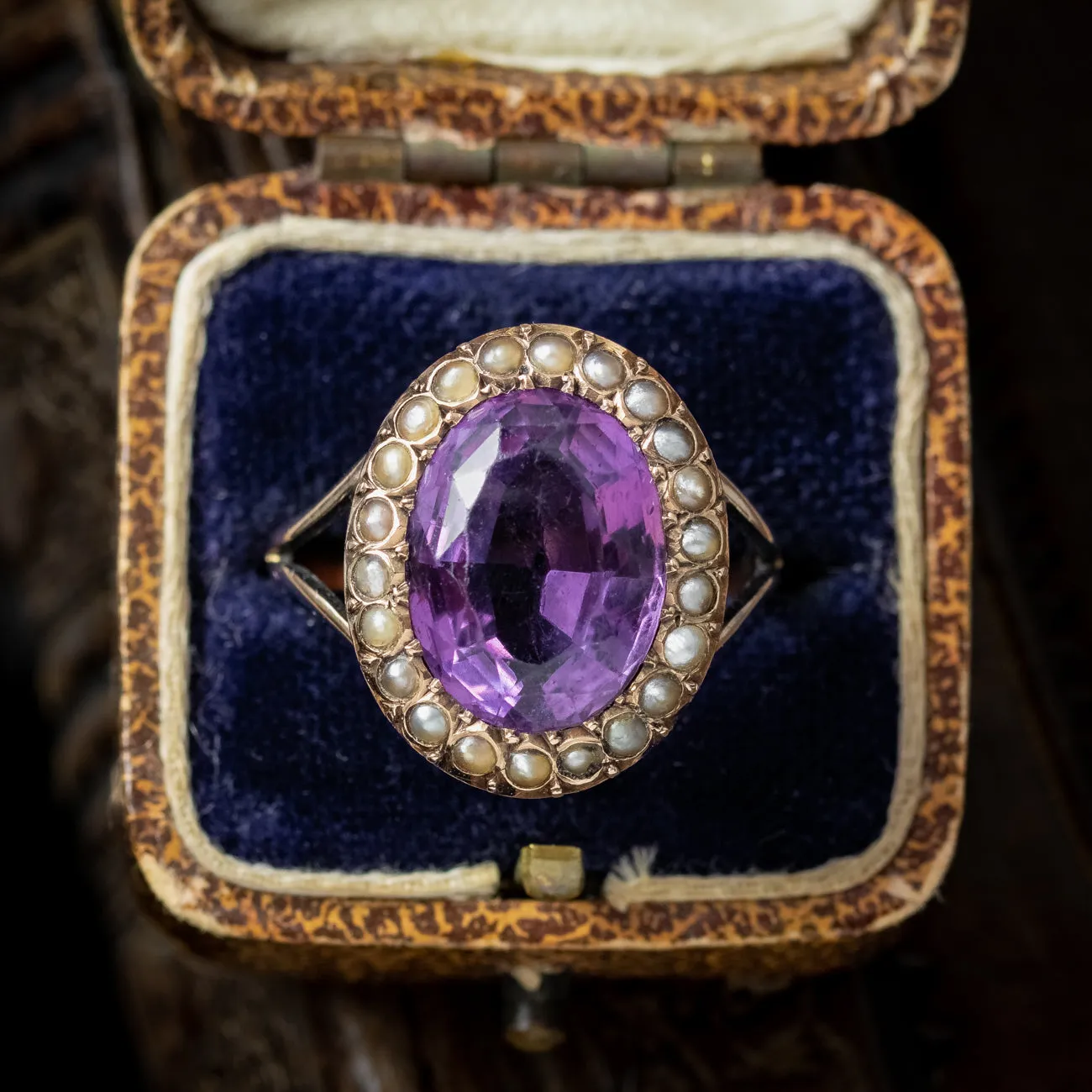 Antique Victorian Amethyst Pearl Ring 6ct Amethyst