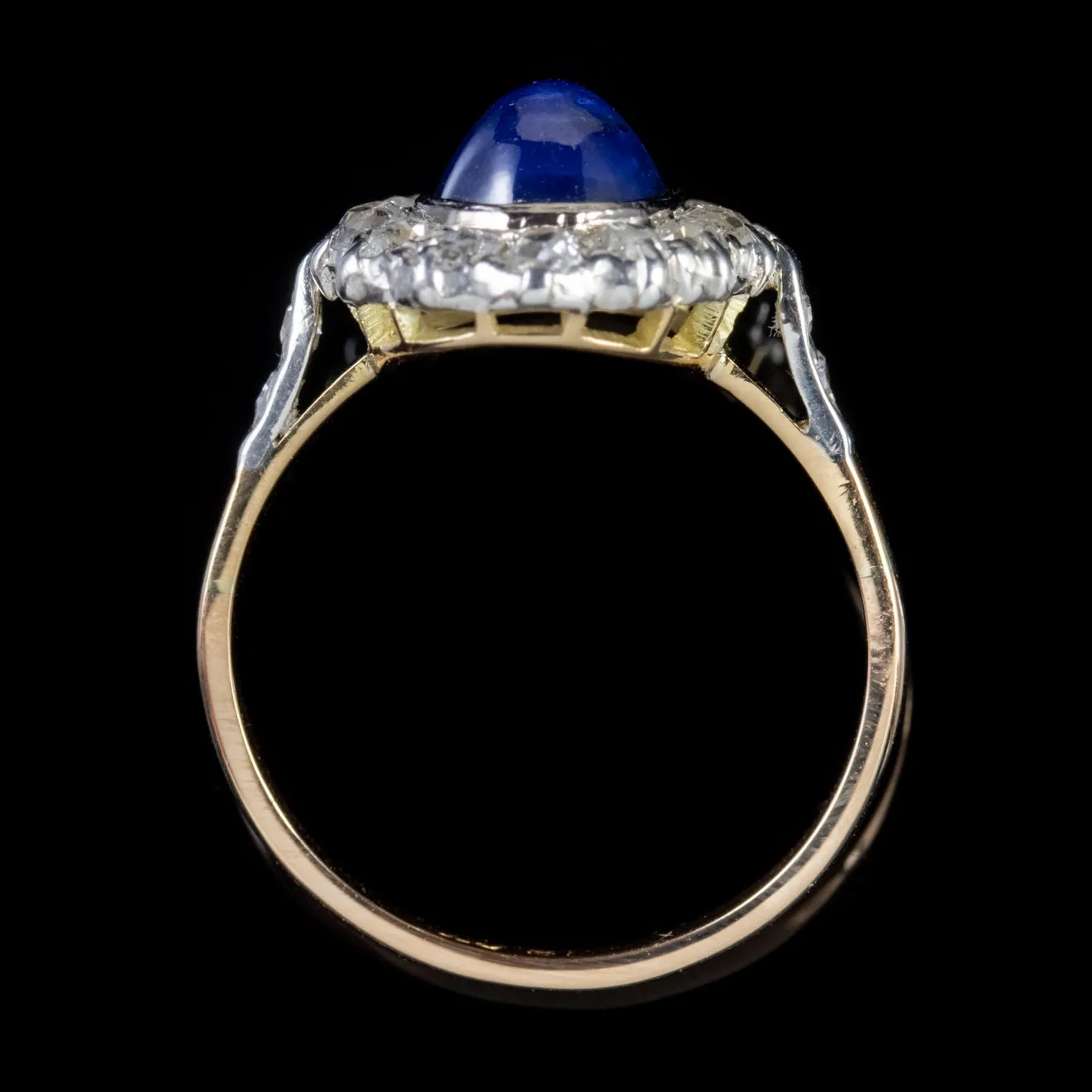 Antique Victorian Cabochon Sapphire Diamond Ring 18Ct Gold Circa 1880