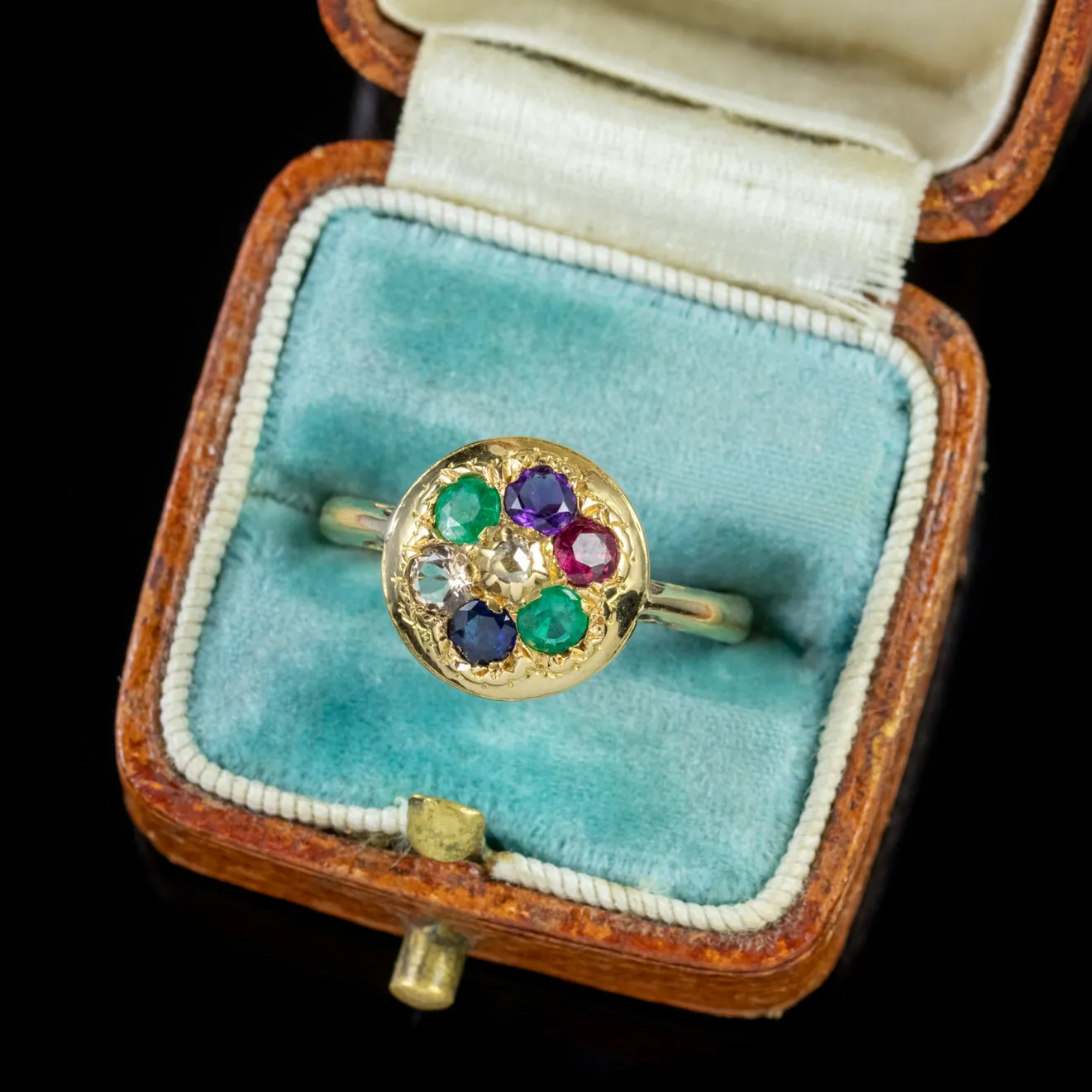 Antique Victorian Dearest Gemstone Ring 18Ct Gold Circa 1880