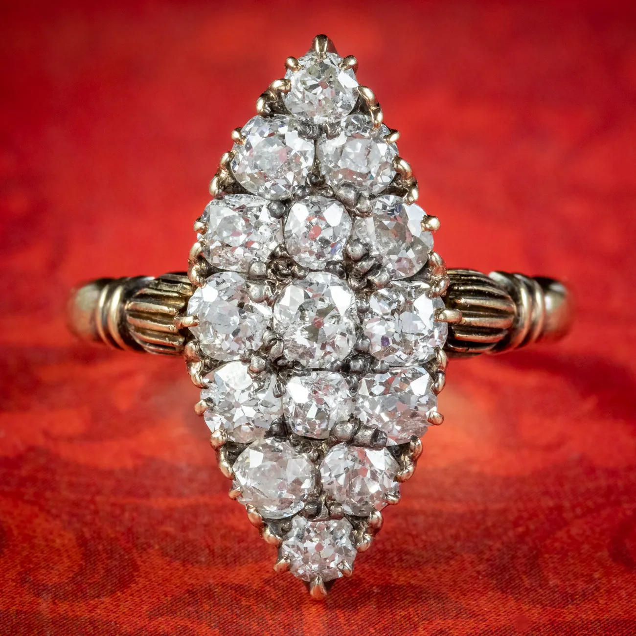 Antique Victorian Diamond Navette Cluster Ring 2ct Of Diamond