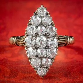 Antique Victorian Diamond Navette Cluster Ring 2ct Of Diamond