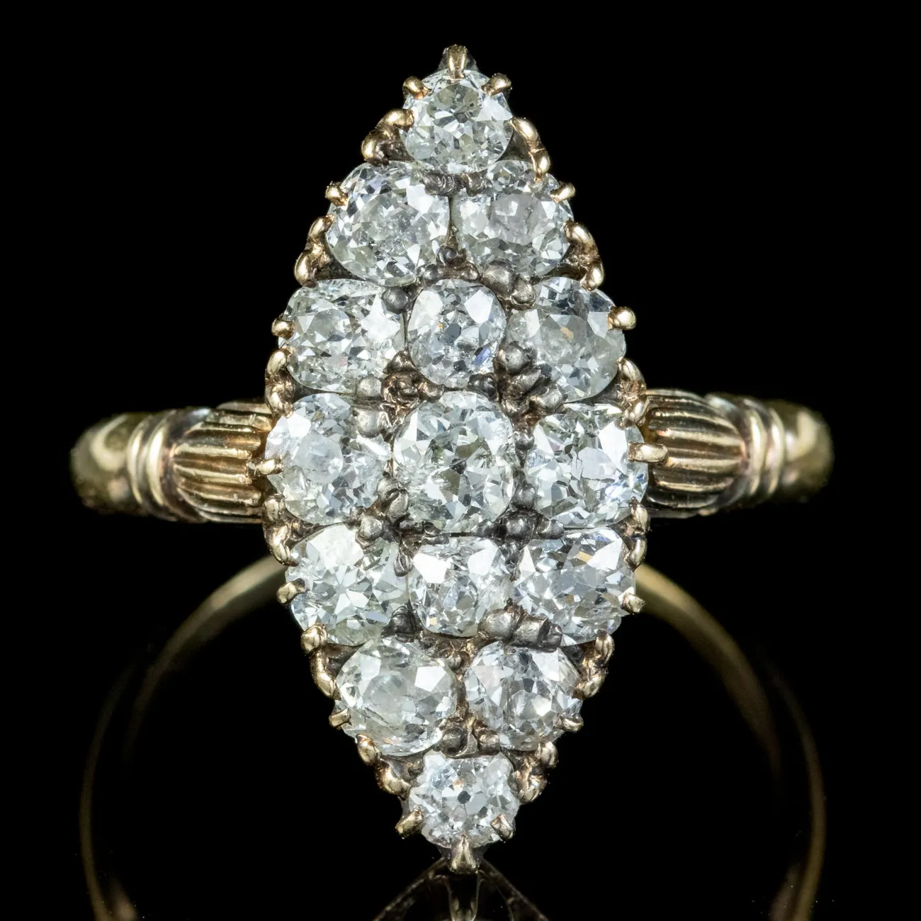 Antique Victorian Diamond Navette Cluster Ring 2ct Of Diamond