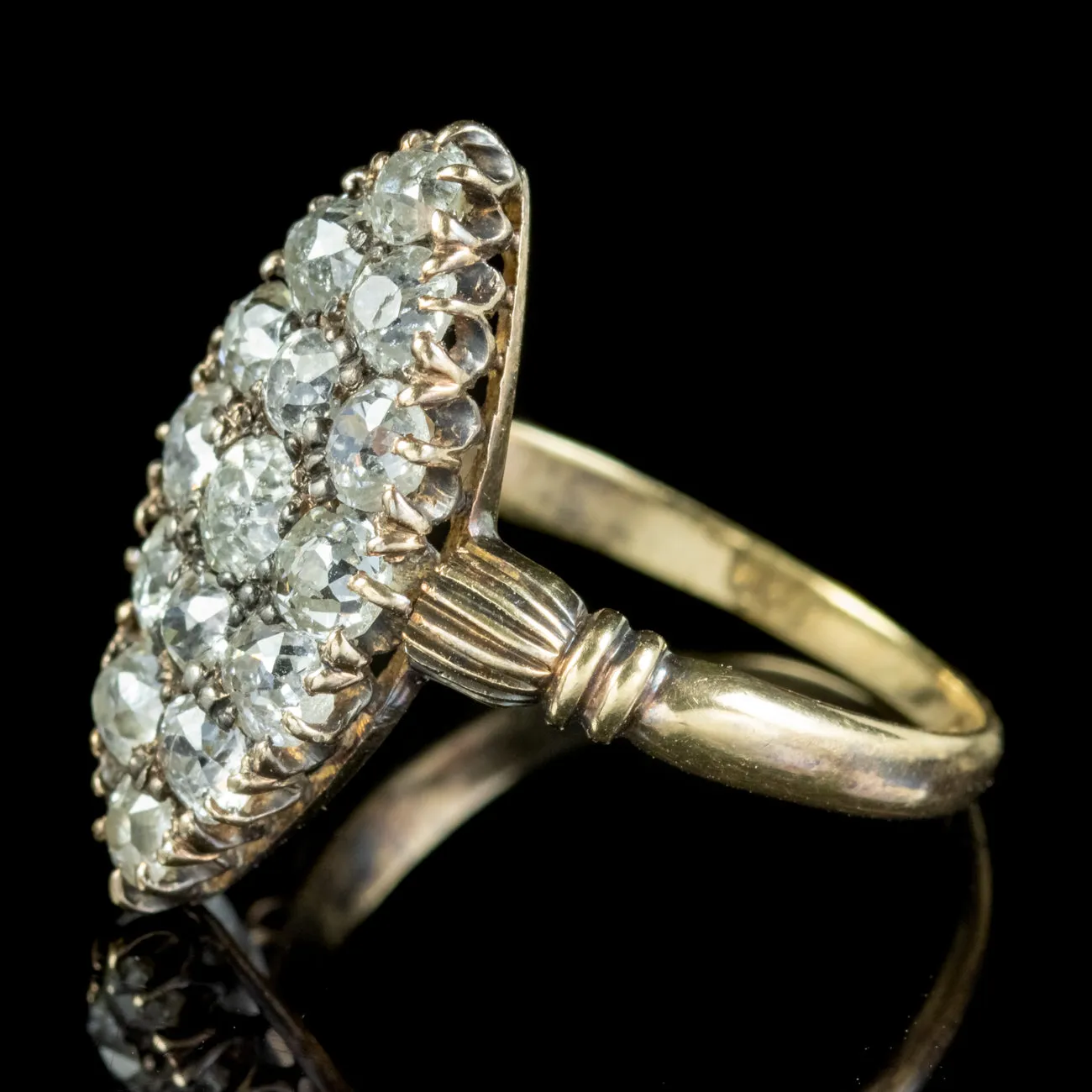 Antique Victorian Diamond Navette Cluster Ring 2ct Of Diamond