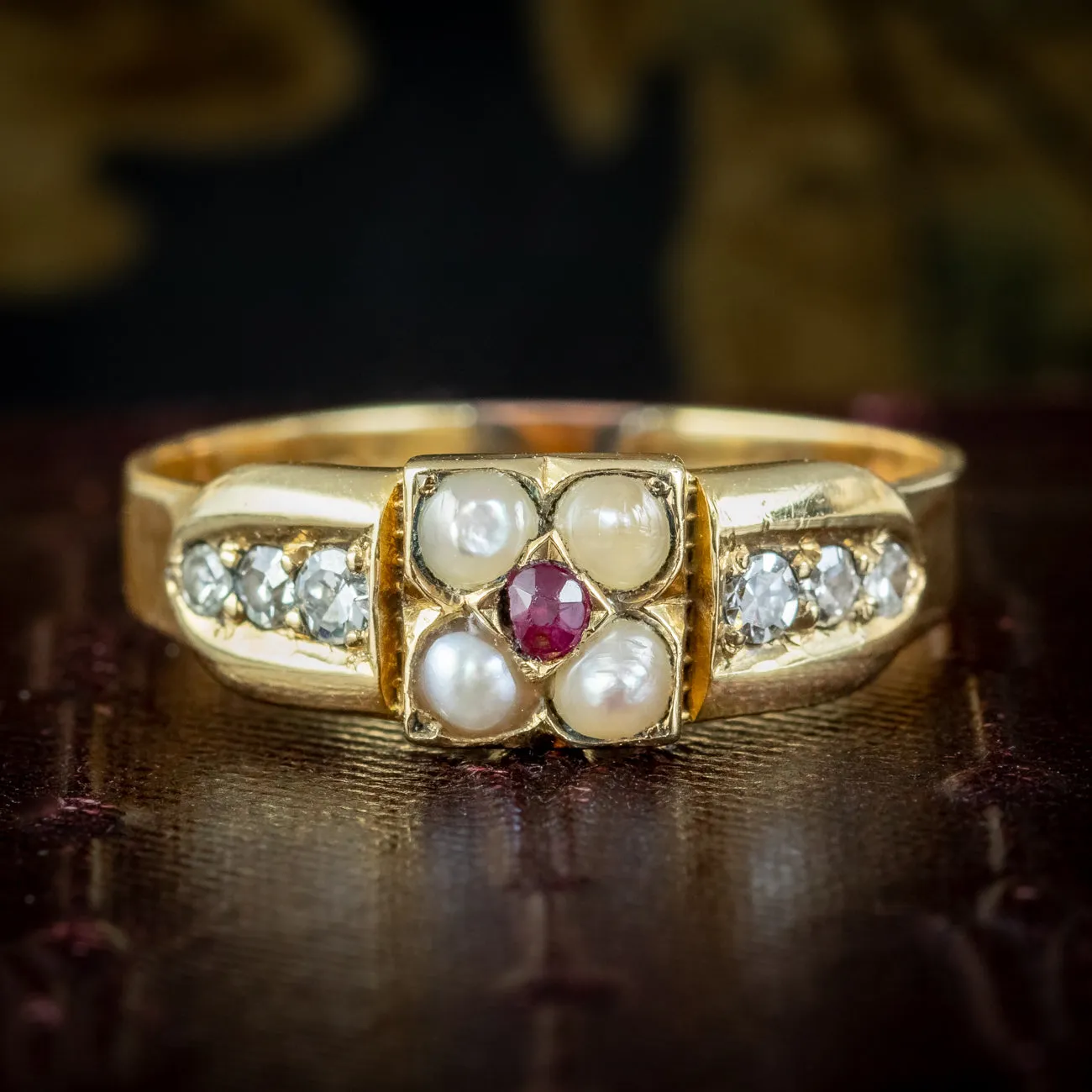 Antique Victorian Diamond Ruby Pearl Ring