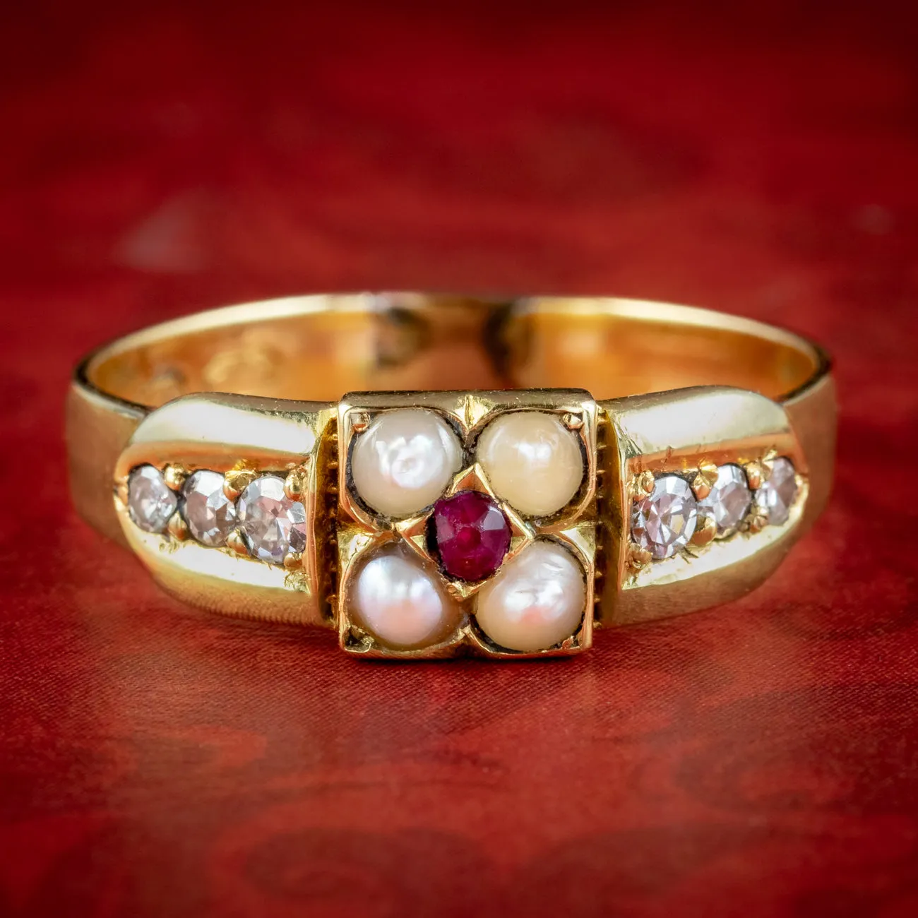 Antique Victorian Diamond Ruby Pearl Ring