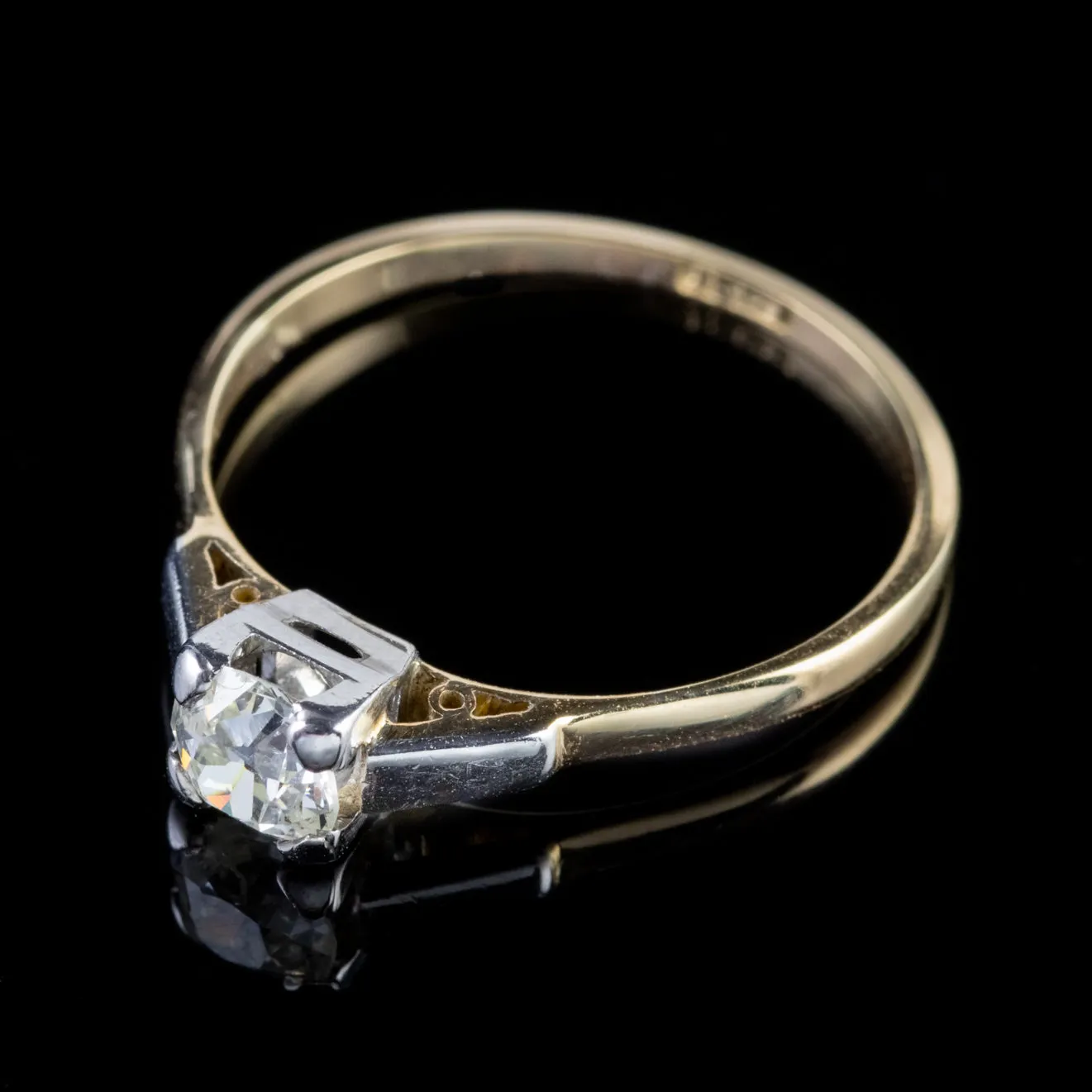 Antique Victorian Diamond Solitaire Ring 18Ct Gold Platinum 0.50Ct