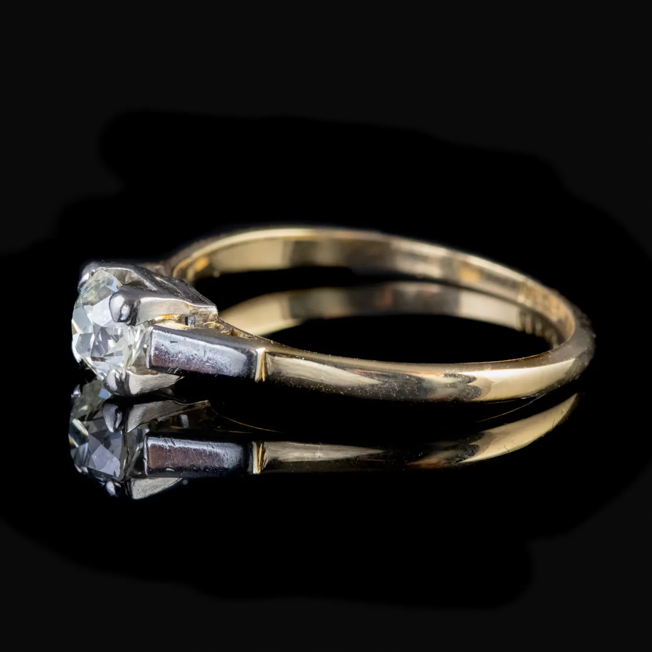 Antique Victorian Diamond Solitaire Ring 18Ct Gold Platinum 0.50Ct