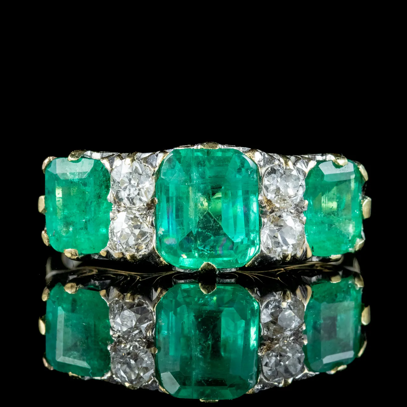 Antique Victorian Emerald Diamond Ring 3.07ct Emerald Dated 1900 With Cert