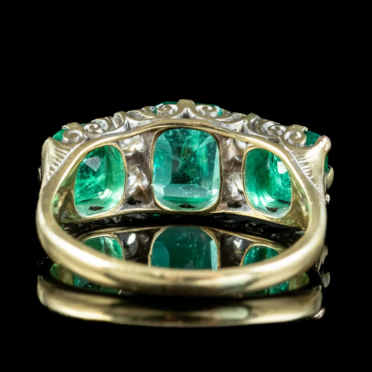 Antique Victorian Emerald Diamond Ring 3.07ct Emerald Dated 1900 With Cert