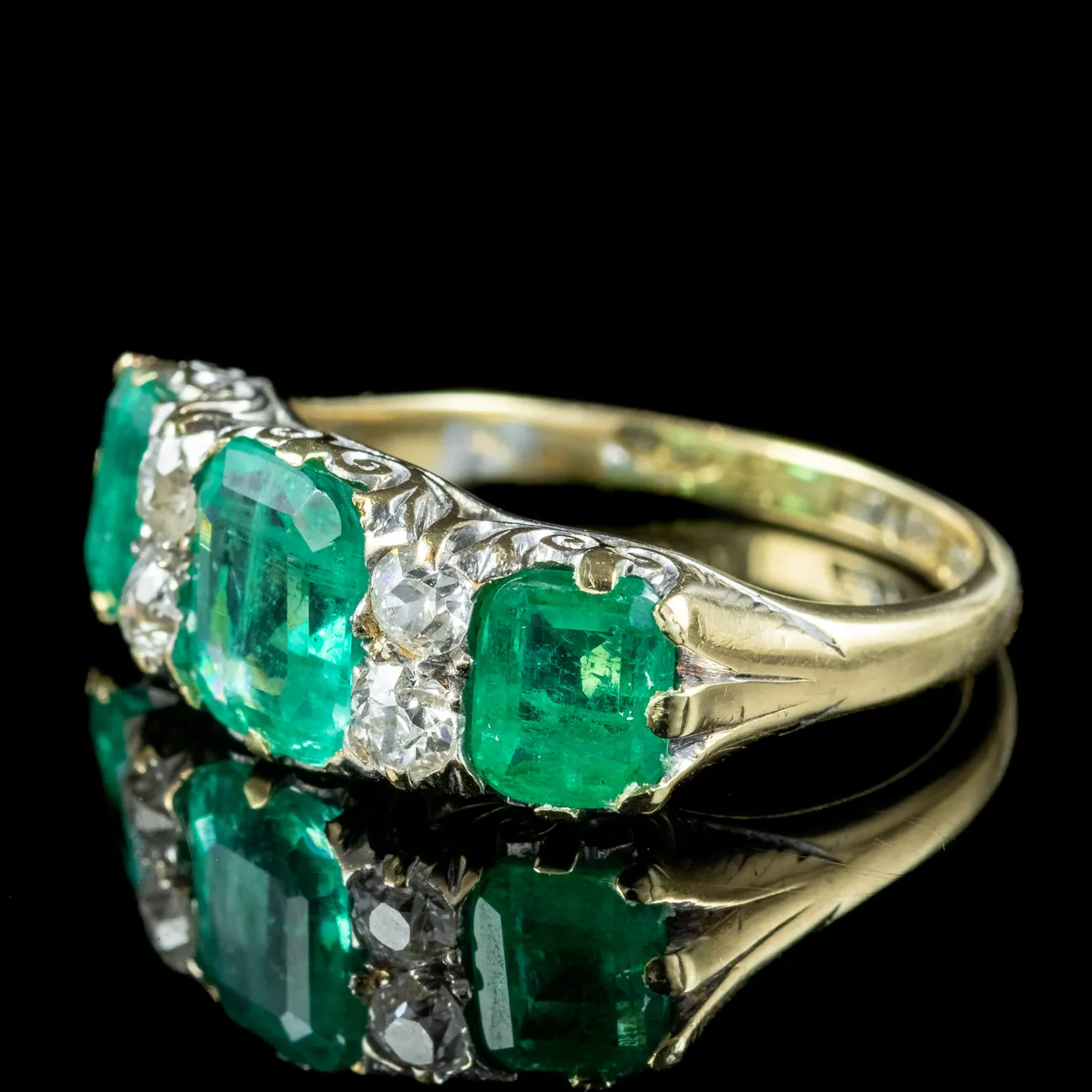 Antique Victorian Emerald Diamond Ring 3.07ct Emerald Dated 1900 With Cert