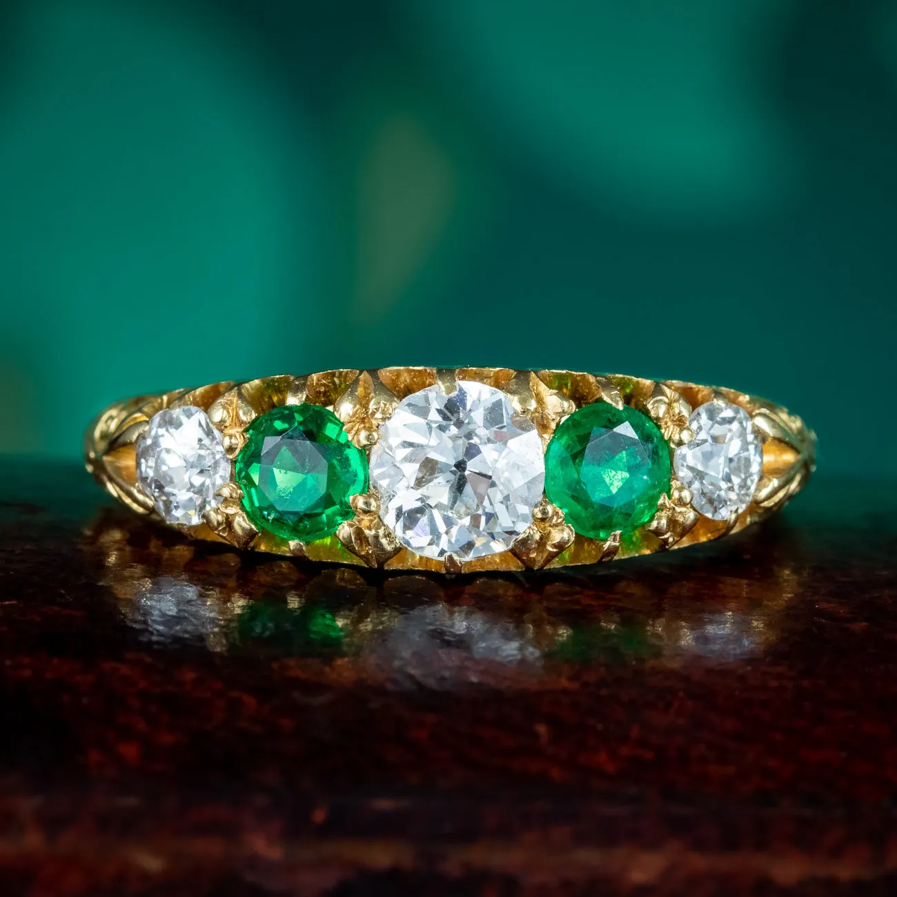 Antique Victorian Emerald Diamond Ring With Cert