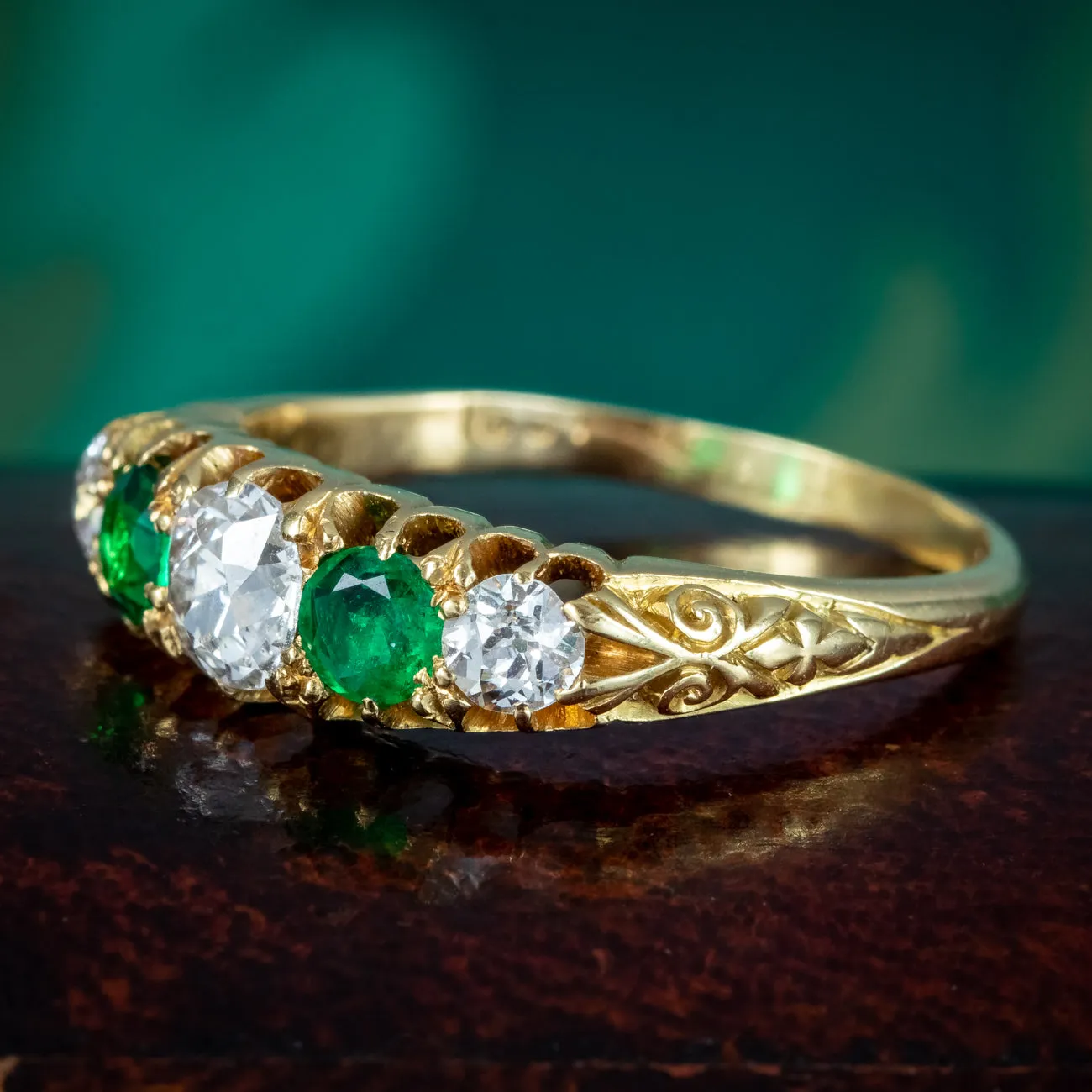 Antique Victorian Emerald Diamond Ring With Cert