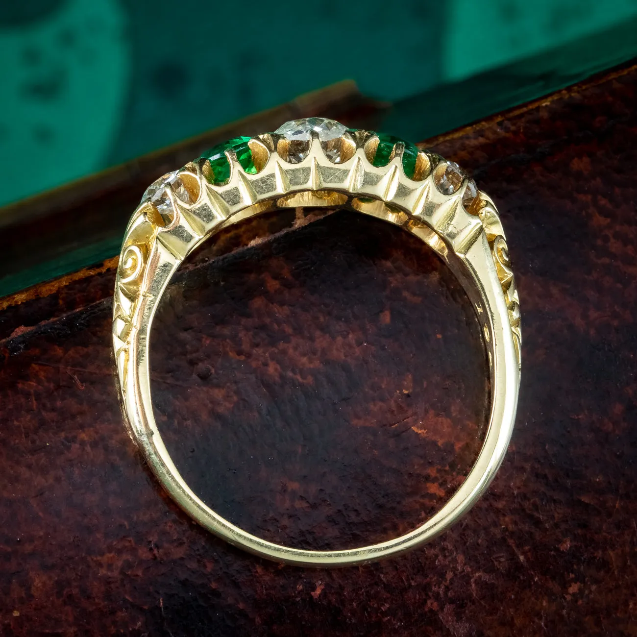 Antique Victorian Emerald Diamond Ring With Cert