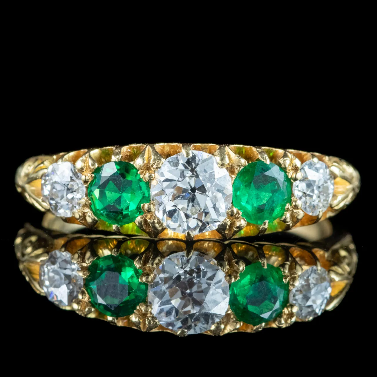 Antique Victorian Emerald Diamond Ring With Cert