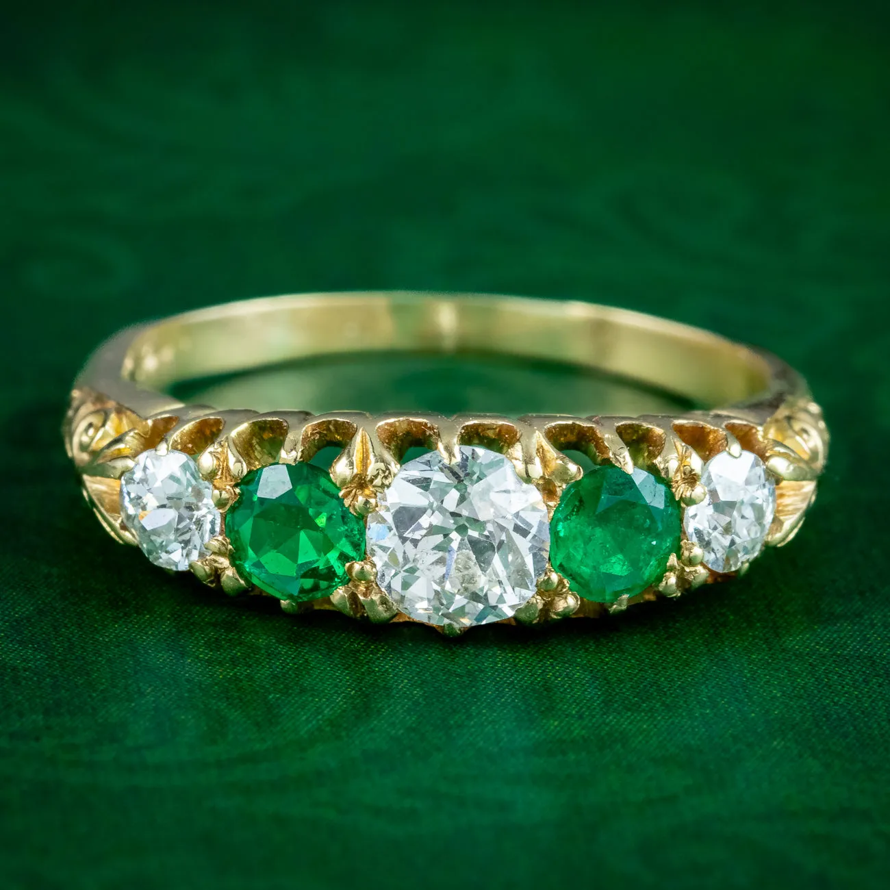 Antique Victorian Emerald Diamond Ring With Cert