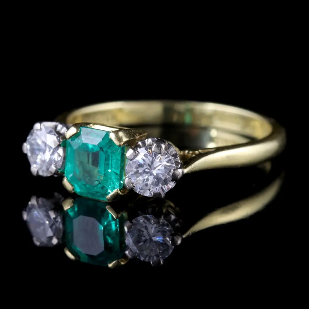 Antique Victorian Emerald Ring Diamond Trilogy Ring Circa 1900